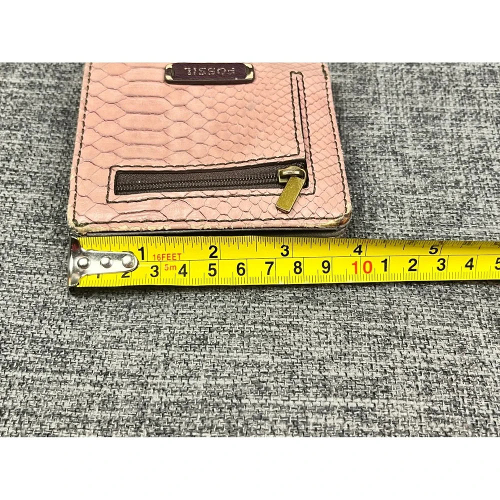 Fossil Pink Snakeskin Embossed Leather Bifold Wallet Small Grey Interior